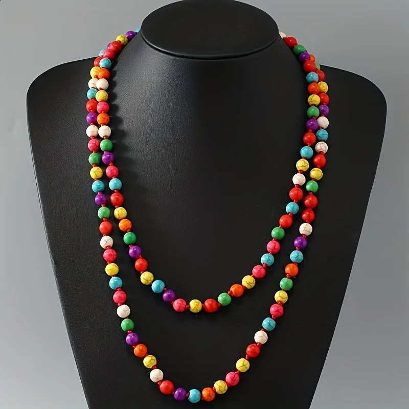 Bohemia Turquoise Long Necklace Simple Beaded Neck Chain Stylish Ladies Jewelry Accessories 250916