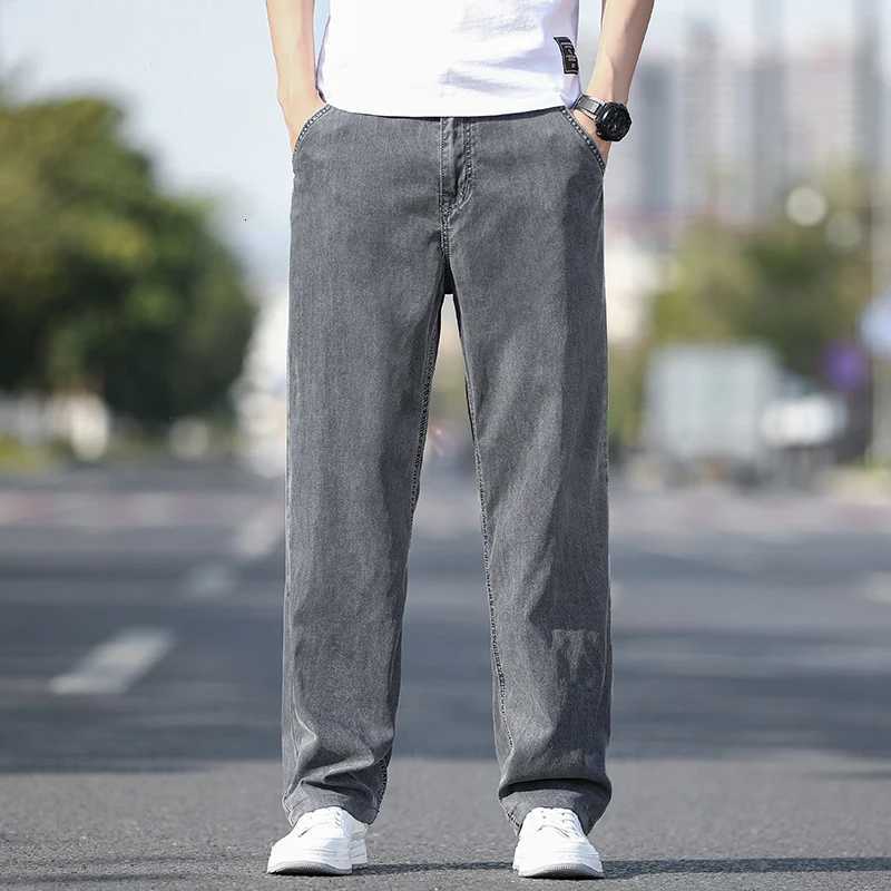 Summer Thin Mens Elastic Cotton Jeans Fashion Sky Blue Comfortable Business Straight Casual Pants Brand Male Clothes TrousersZ250917