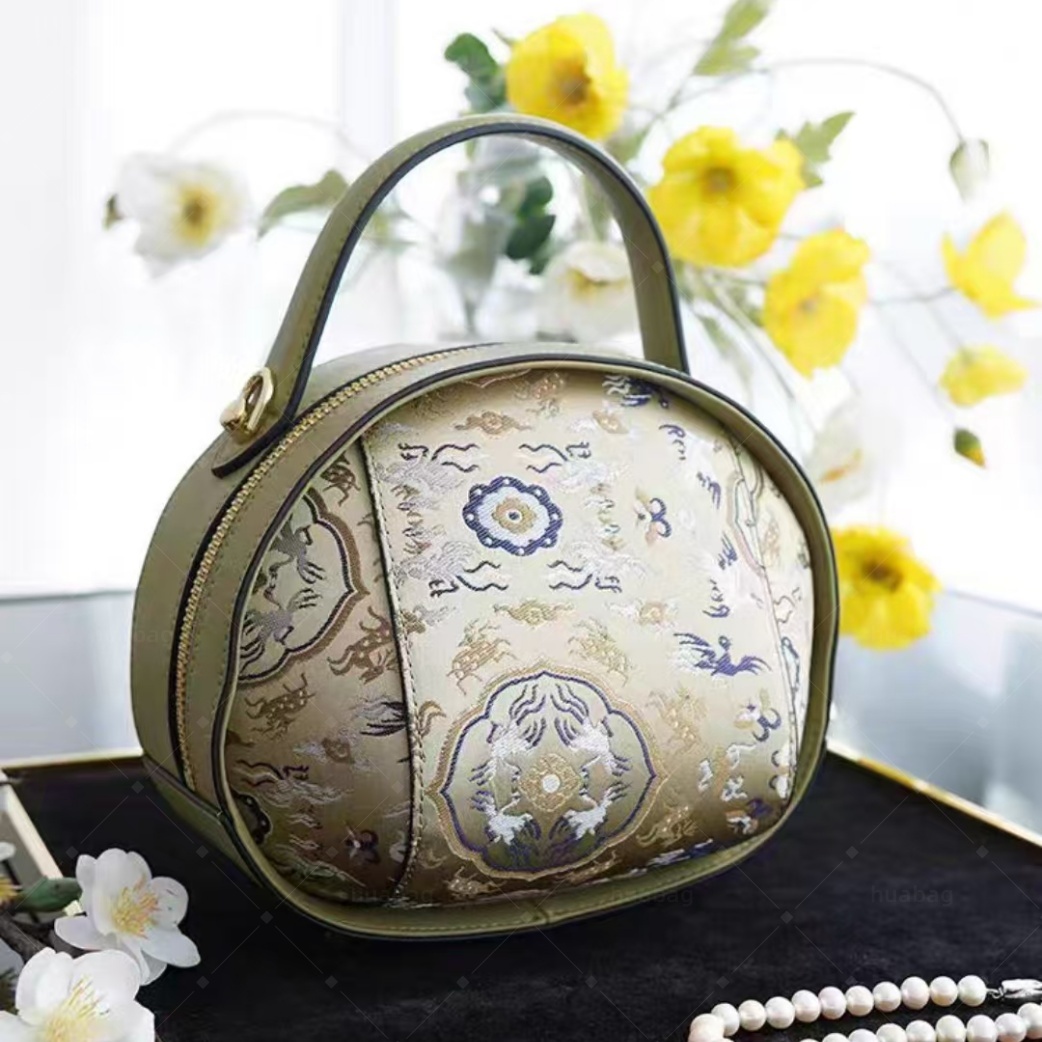 Designer Bags Designer Woman Bag Gold Ingot Bag Intangible Cultural Heritage Song Brocade Cowhide Bag New Chinese-Style Hand-Held Silk Round Bag Cross