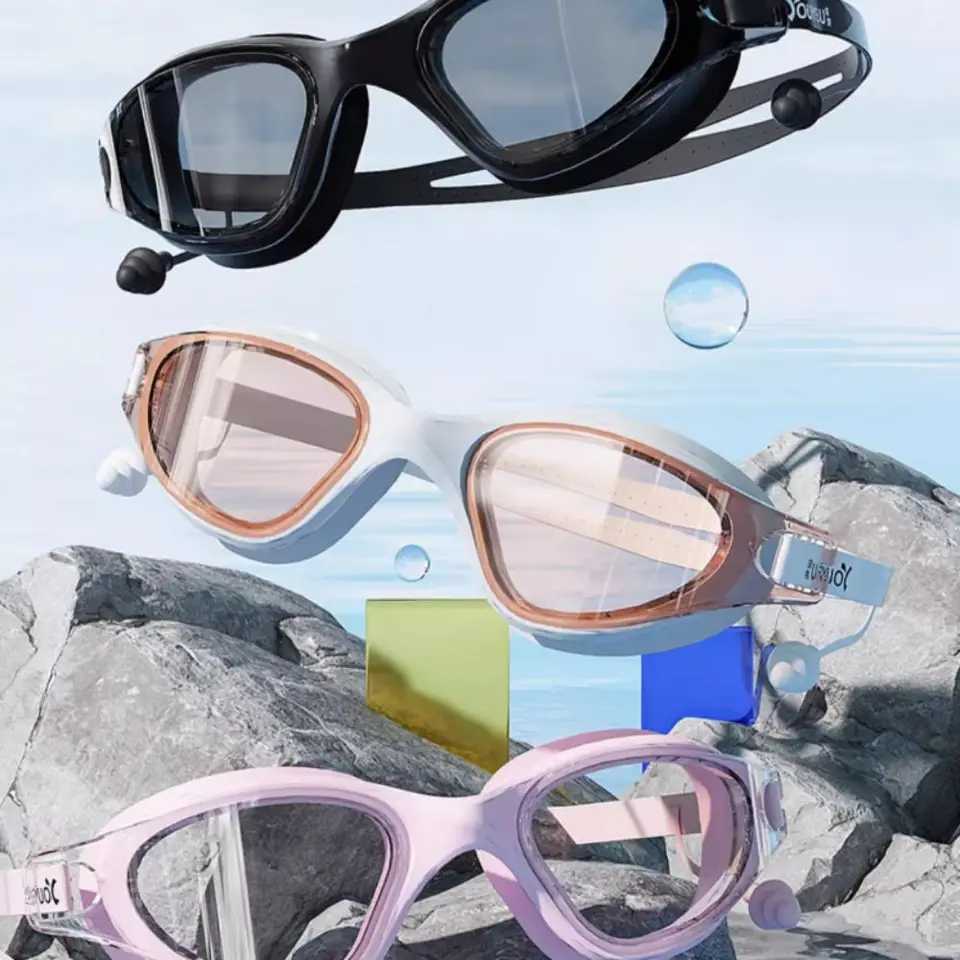 Antifog Adult Swimming Goggles Set Adjustable with Nose Clip Diving Eyewear UV Protection Waterproof Electroplated Flat Glasses J250917