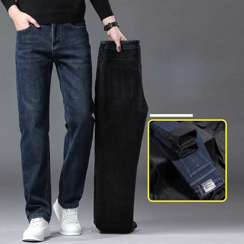2025 Winter New Fleecelined Thickened Mens Jeans Stretch Slim Straight AllMatching Warm Velvet Thicken Thermal Denim PantsZ250917