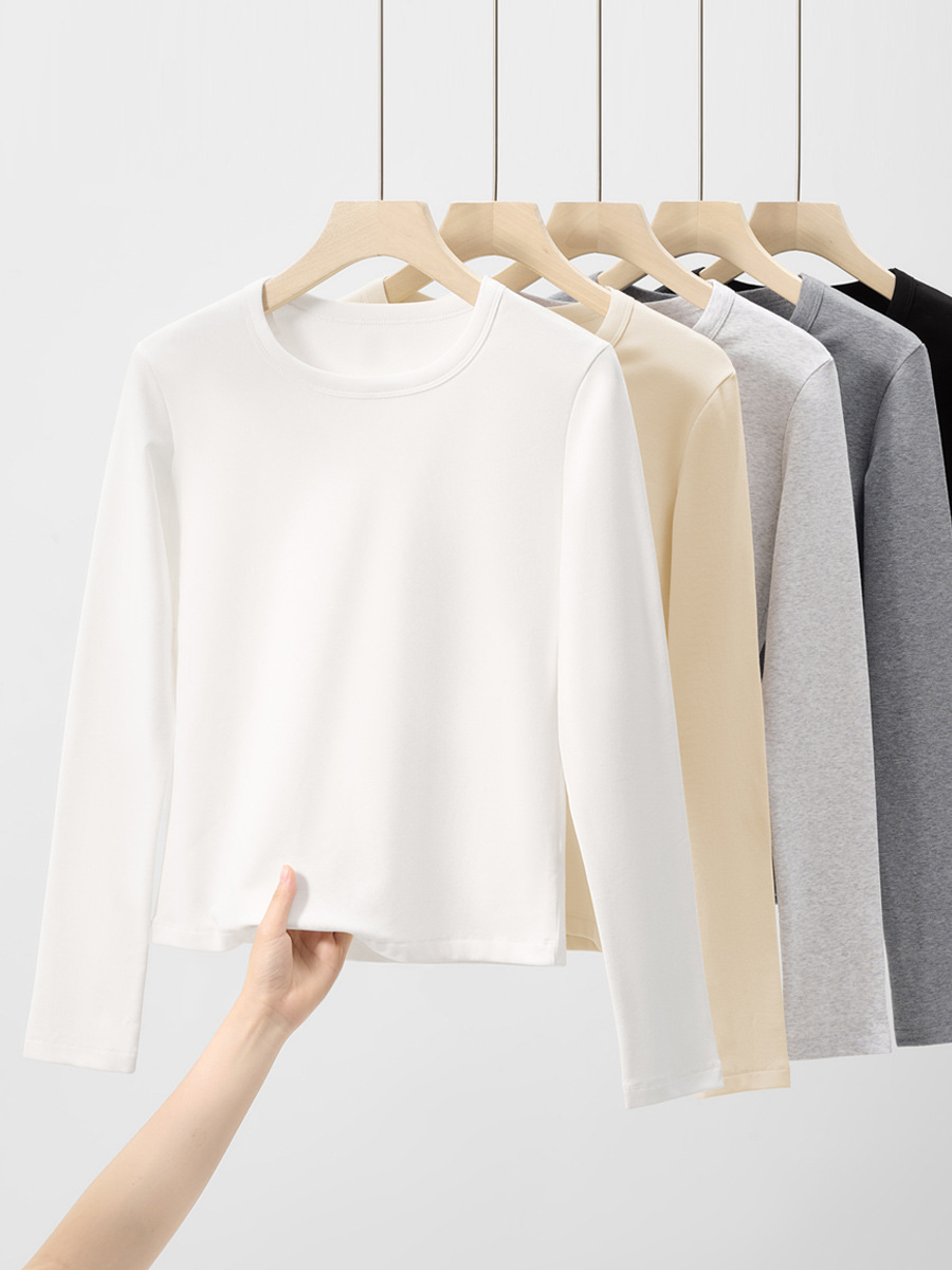 Women's Autumn & Winter New Warm Long-Sleeve U-Neck T-Shirt - Fleece-Lined, Thickened, Slim-Fit Casual Inner Wear-1107T