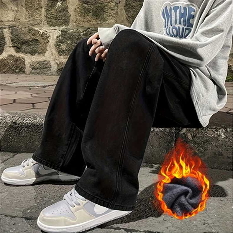 Winter Mens Velvet Wool Jeans Korean Style Street Loose Straight Wideleg Pants Fashionable Warm Fleece Thickened Pants S3XLZ250917