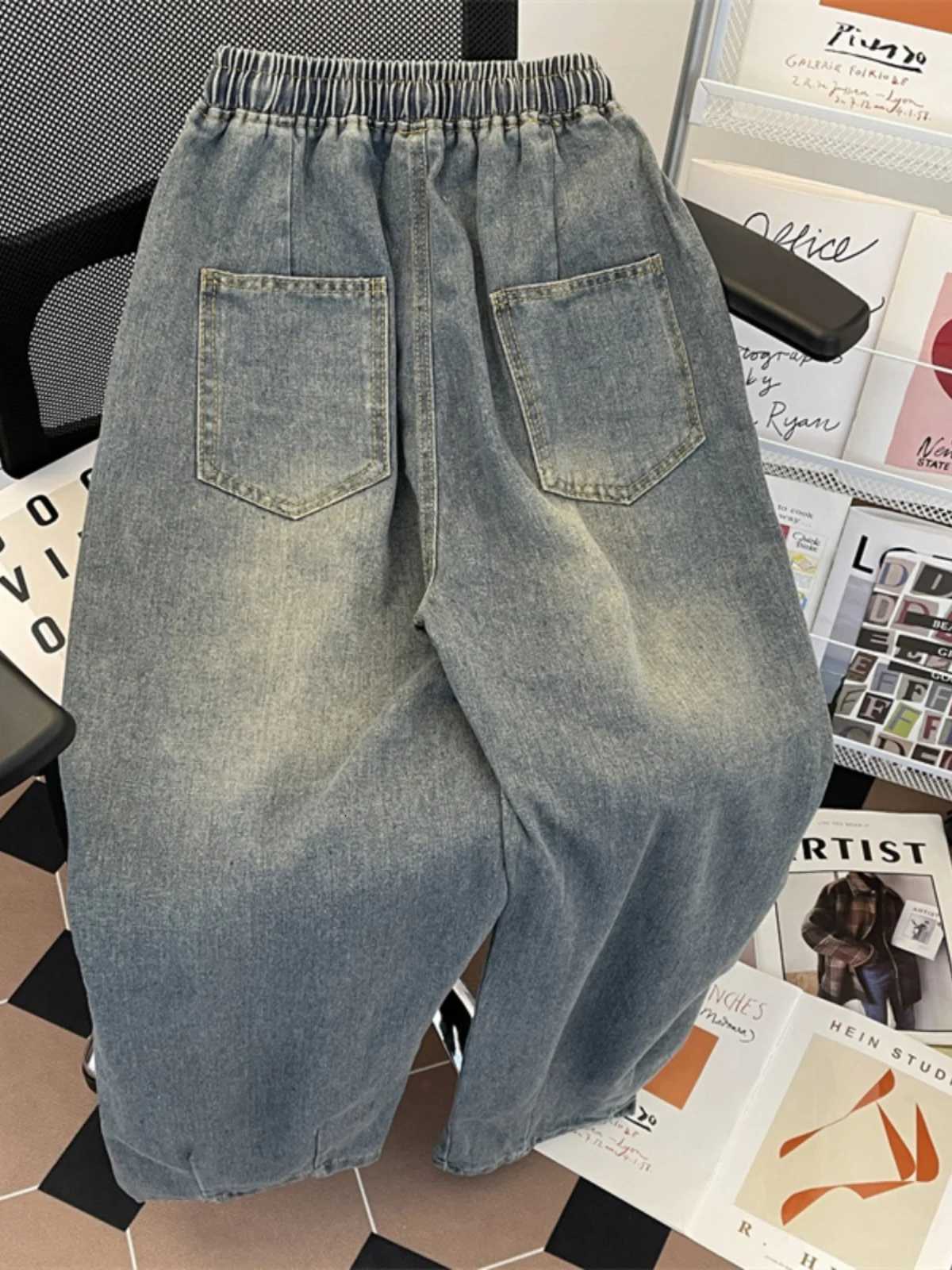 American Sle Vintage Loose Leg Mens Jeans Elastic Waist Casual Straight Tube Long Pants Spring Autumn Trendy Versatile WidZ250917