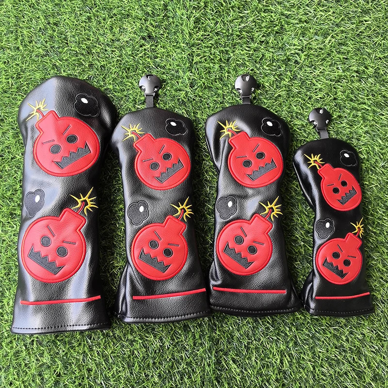 Cartoon Bomb 1 3 5 Wood Headcovers Driver Fairway Woods Cover PU Leather High quality Putter Head Covers 250917