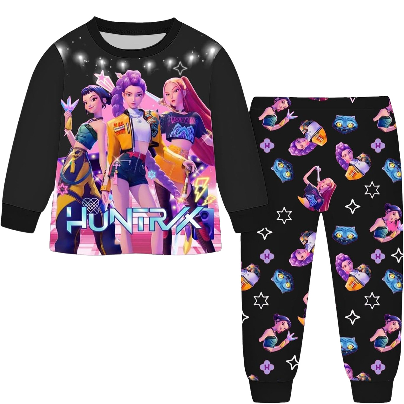 Movie Kpop Demon Hunters Kids Clothes Set Pajamas Sets Boys Daily Nightgowns Girls Long Sleeve T Shirt+Pants 2pcs Set