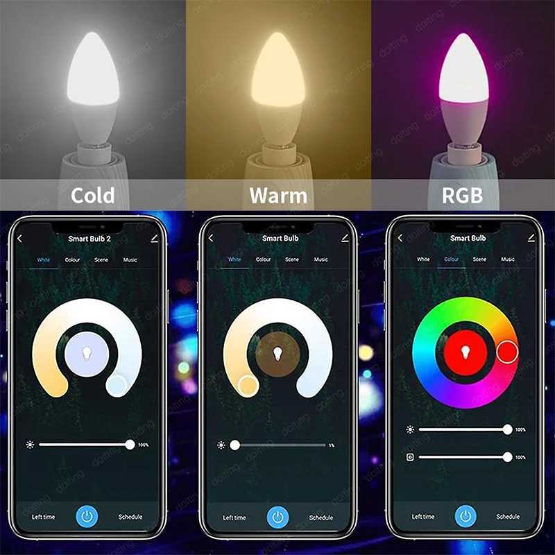 E14 Bluetooth Wifi Tuya Smart Led Chandelie Light Bulb RGB Color Change Lamps Smart Life APP Dimmable Alexa Google Home Voice C2509171