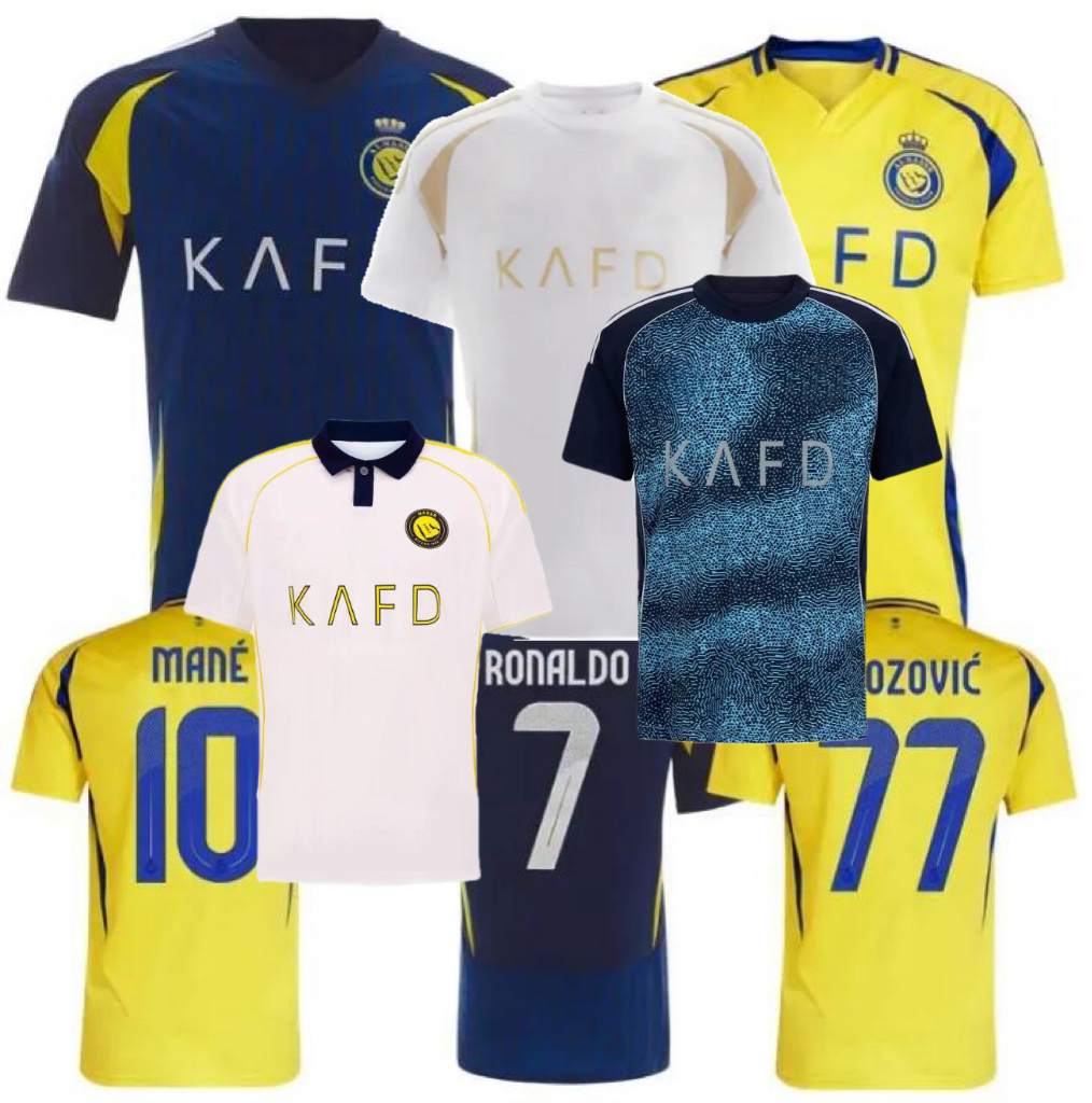 24 25 26 al nassr fc soccer jerseys 2024 2025 2026 ronaldo men kids kit uniform home yellow cr7 boys football shiirt t alnassr away third martinez ghareeb saudi arabia