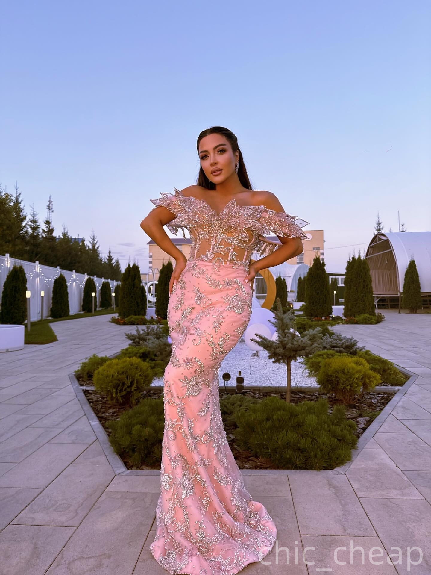 Pink Mermaid Prom Dresses 2025 Florals Crystals Sparkly Evening Formal Party Second Birthday Engagement Gowns Plus Size Dress For Special Occasions