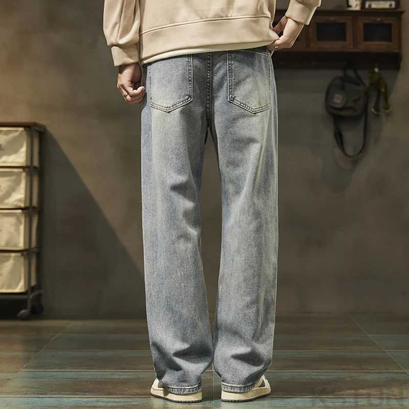 KSTUN Light Blue Baggy Pant Men Wide Leg Jeans Loose Straight Casaul Streetwear Vintage Mens Trousers 100 Cotton Large Size 40Z250917