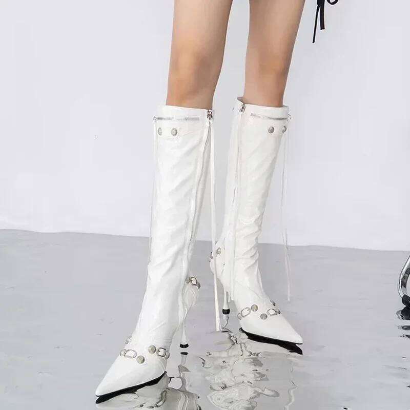Women Sexy Pointed Toe Heels Shoes Autumn New Fashion Stilettos Designer Knee High Mujer Boots Pumps