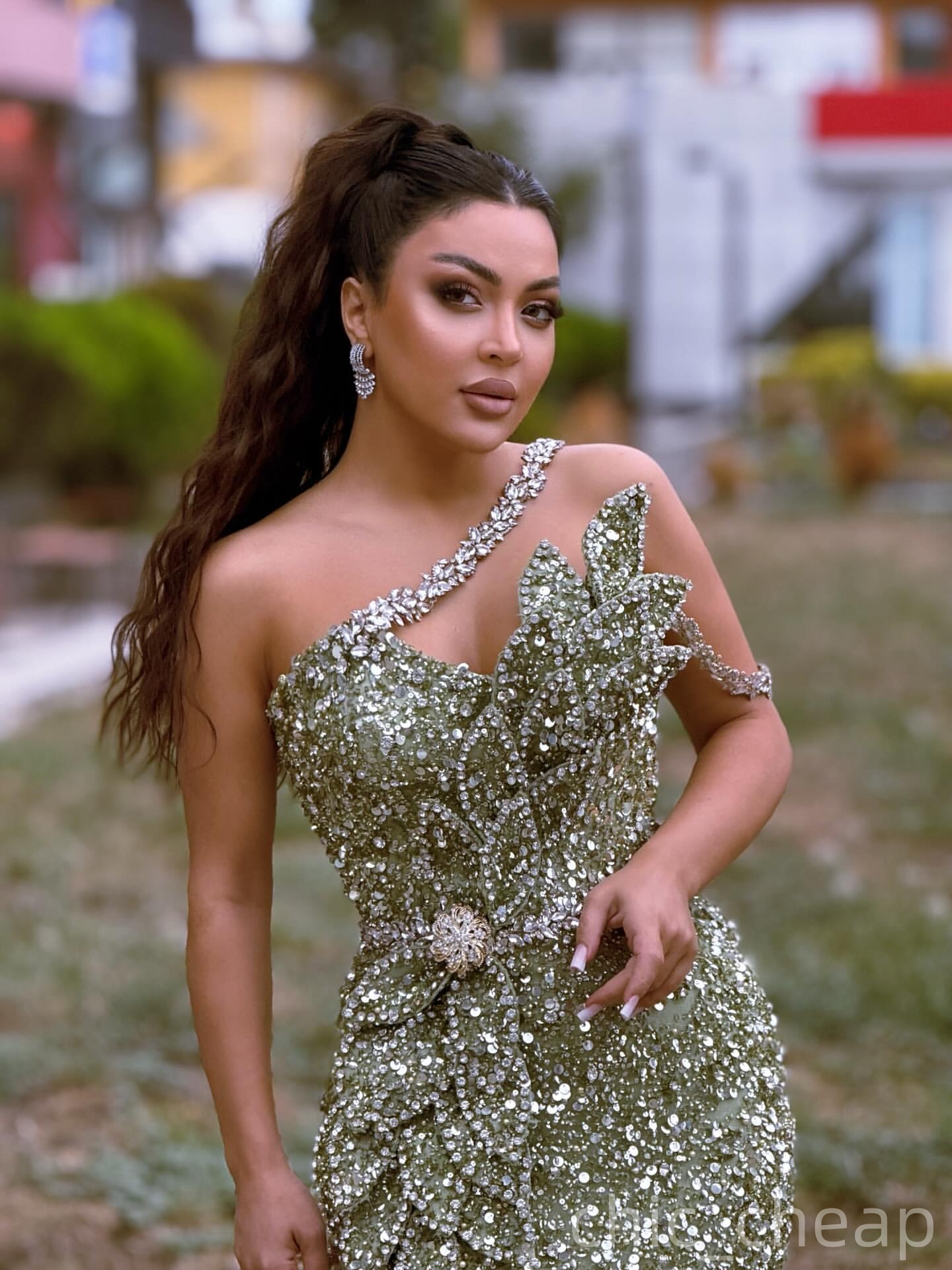 Olive Green Mermaid Prom Dresses 2025 One Shoulder Florals Crystals Evening Formal Party Second Birthday Engagement Gowns Plus Size Dress For Special 