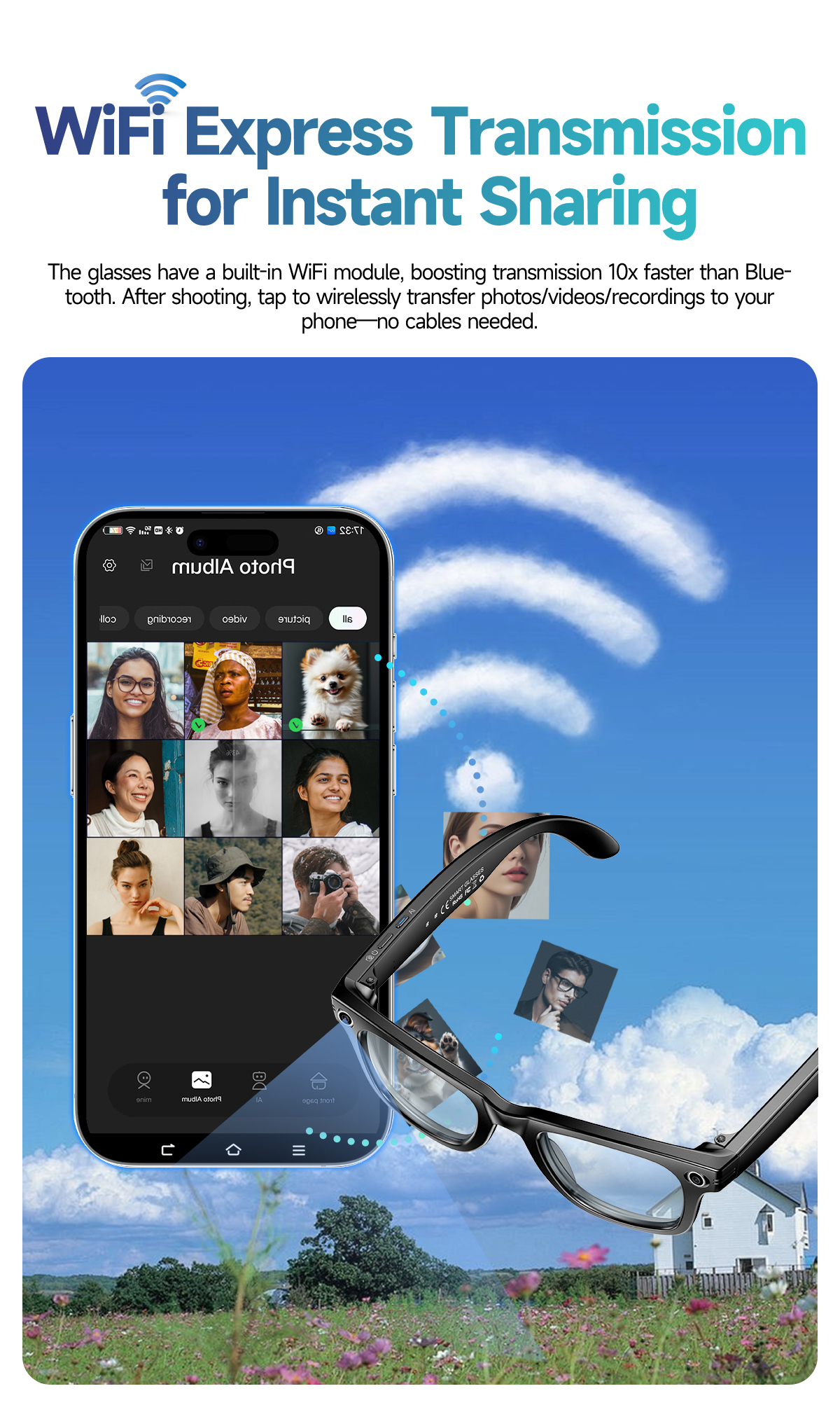W610 Ai Smart Glasses with 8MP High-Definition Anti-Shake and Dual Noise-Cancellation Sunglasses Featuring a Camera