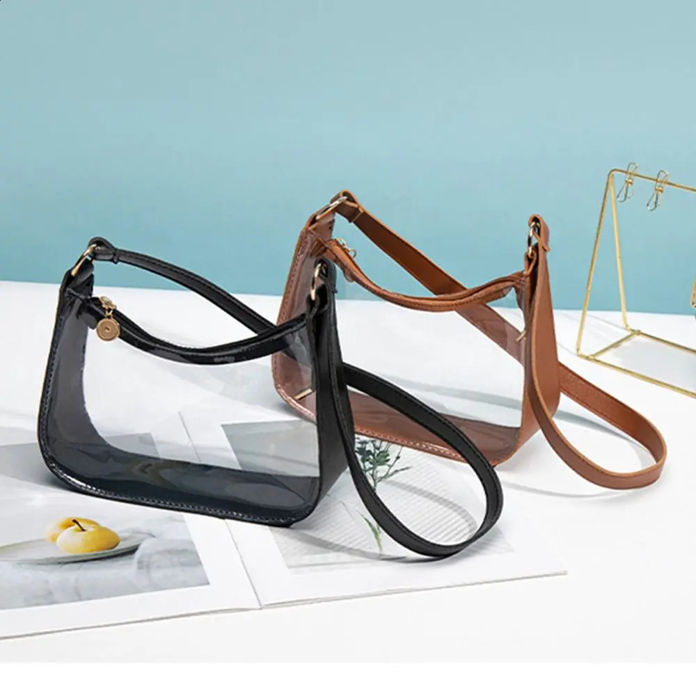 Candy Color Transparent Shoulder Bag Daily Zipper PVC Clear Jelly Bag Small Purses Women Girls 250916