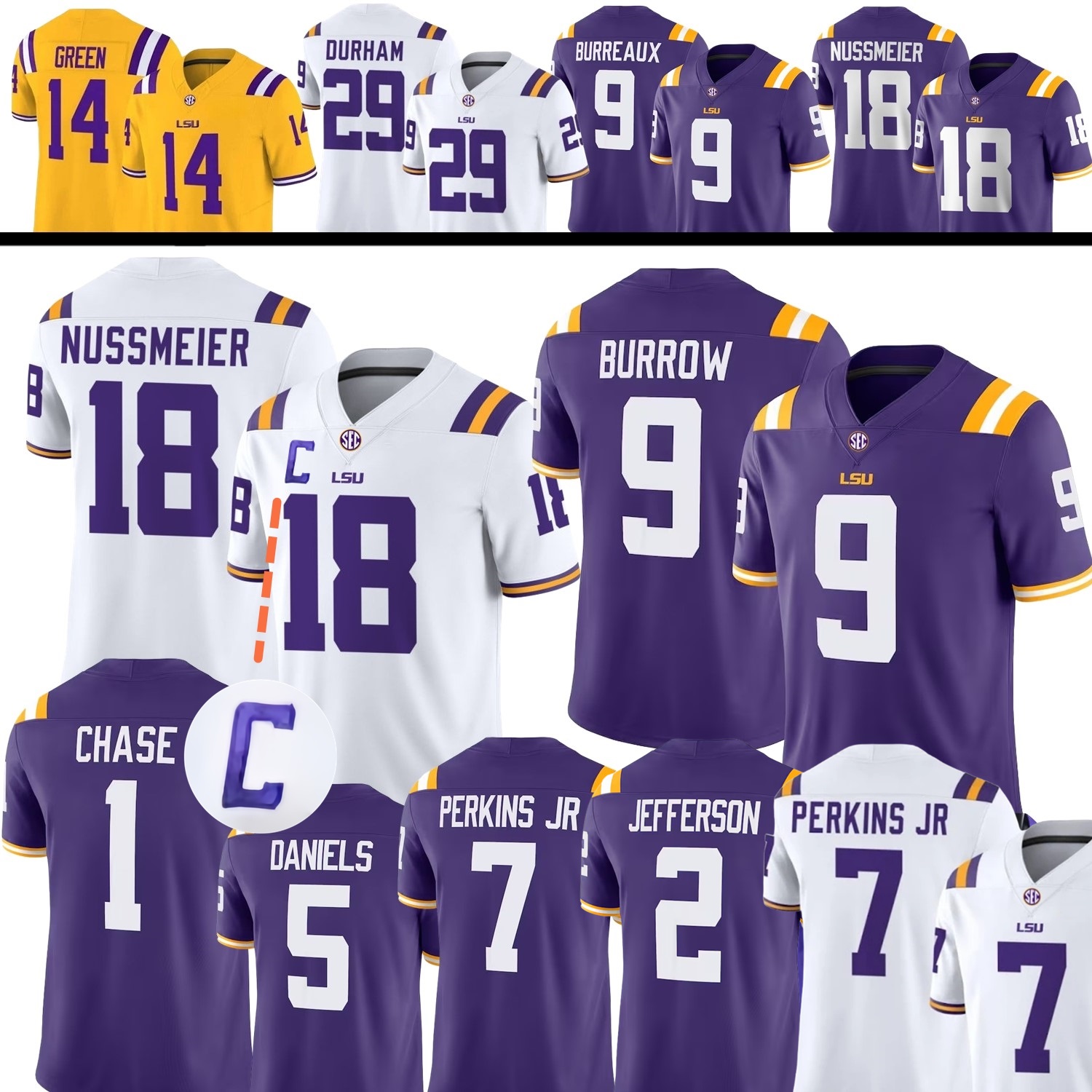 College Football Jersey Garrett Nussmeier Harold Perkins Jr. Joe Burrow Burreaux Harlem Berry Mansoor Delane Brown Moses Anderson Thomas Payton Durham Jackson