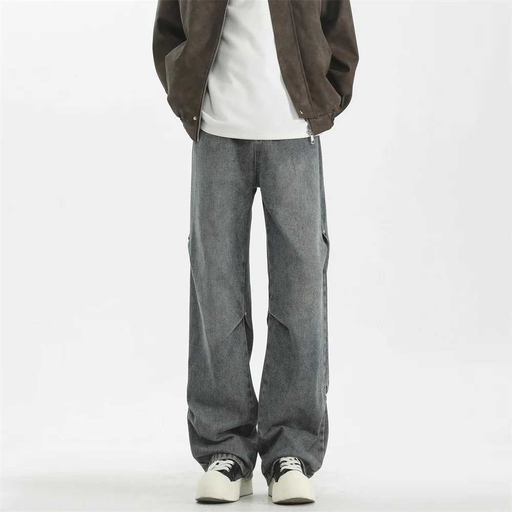 High Street Floorlength Baggy Jeans Mens Wideleg Casual Denim Trousers Men Korean Streetwear Loose Straightleg Jean TrousersZ250917