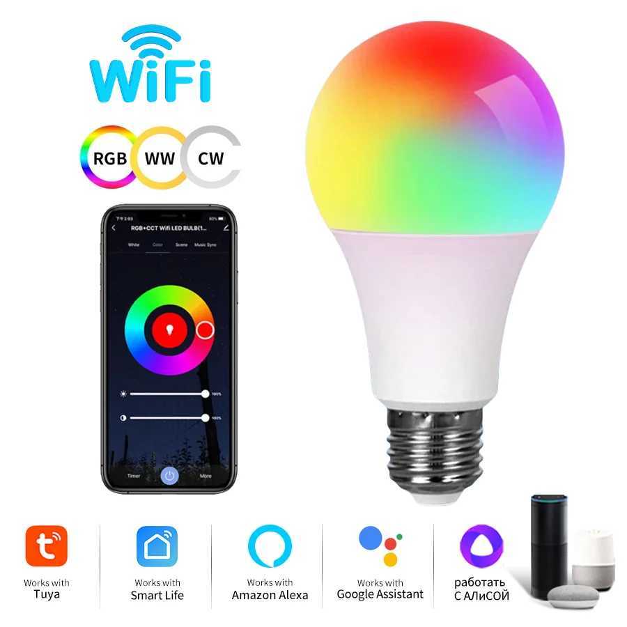 Tuya WiFi Smart Bulb RGB LED Light Bulbs 220V 110V 10W 15W 20W E27 LED Lamp Smart Life APP Alexa Google Home Alice Voice Control C250917