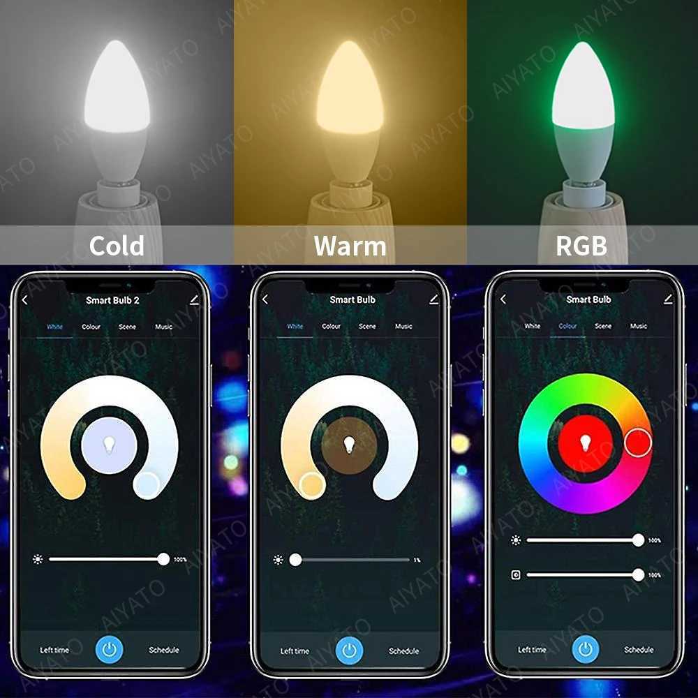 Tuya E14 Candle Lamps APP Control Smart Bulb Bluetooth WIFI RGB 220V LED Light Dimmable Smart Life Room Home Group Crystal Lamps C250917