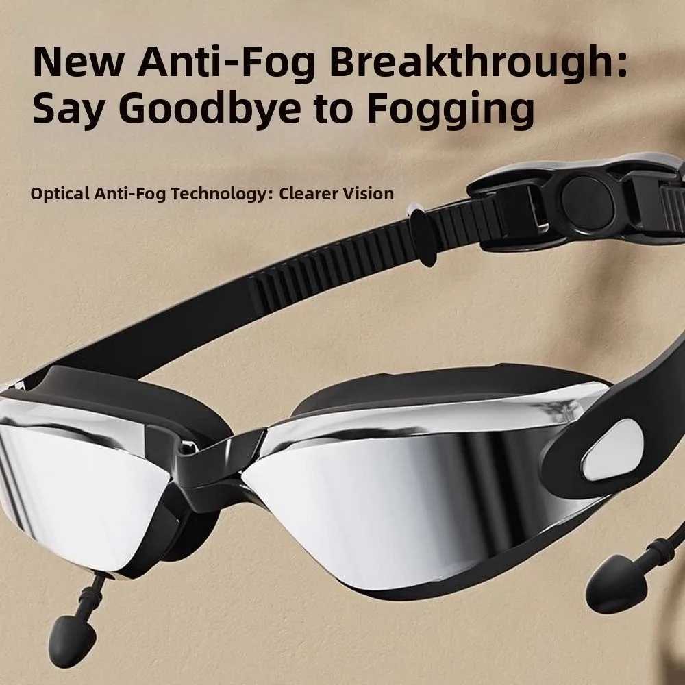 Waterproof Myopia Swim Goggles Dazzling Colors Electroplating Swim Glasses with Earplugs Silicone HD Lens J250917