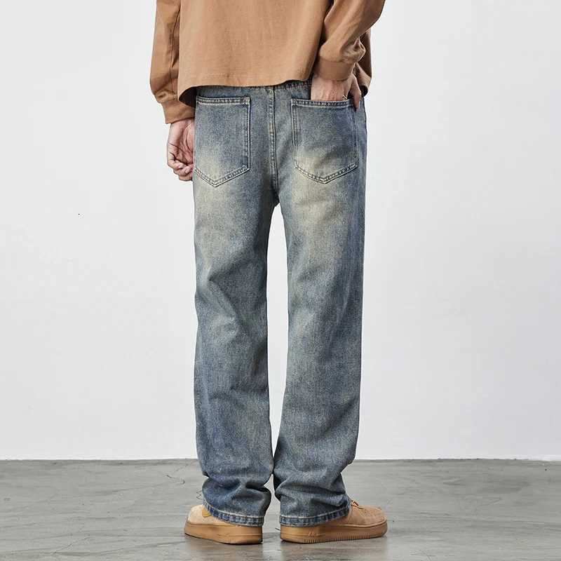 Merican Retro Washed Jeans Mens Loose Denim Trousers Street Hiphop Straight Wideleg Pants Y2k College Student Baggy PantsZ250917