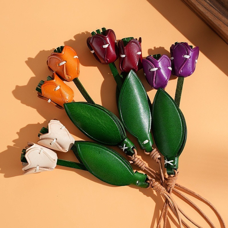 Leather flower charm for womens bag pendant high-quality handmade genuine classyflorals accessories 250715