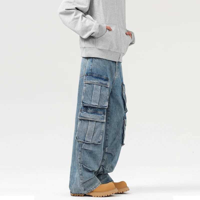 Autumn Mens Baggy Jeans Blue Wide Legs Denim Pants Oversize Cargo Korean Fashion Male Clothes Streetwear Trousers SweatpantsZ250917