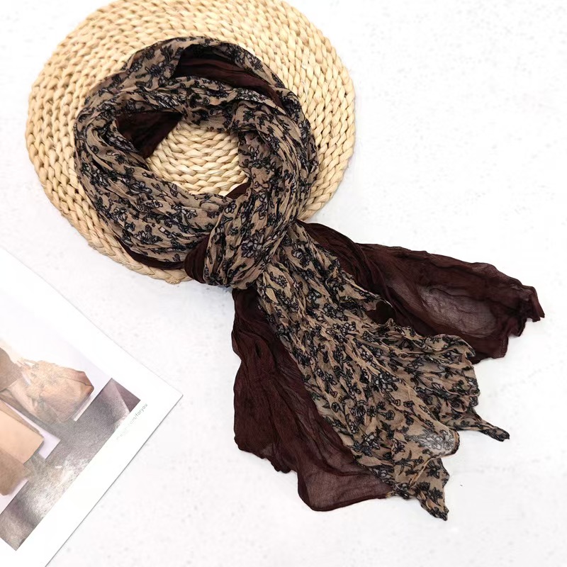 Y1776 Spring and Autumn Twisted Scarf Pleated Floral Shawl Bali Scarf Women's Neck