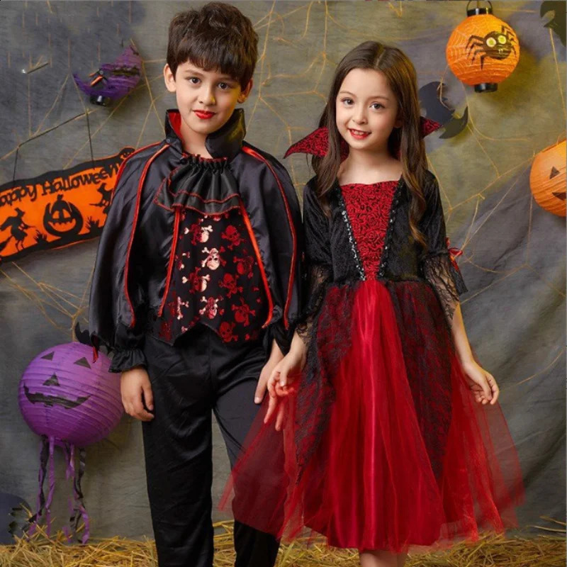 Girl Halloween Dress For Kid Ghost Bride Gothic Cosplay Costume Count Vampiran Carnival Outfit Black Red Clothes 250916