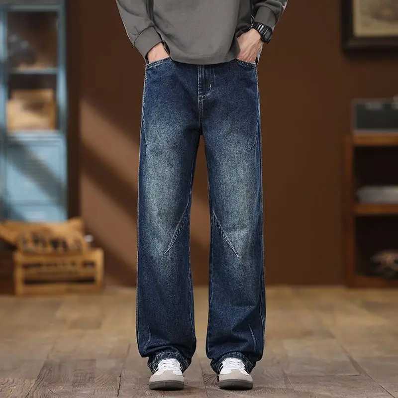 American Retro Solidcolor High Street Mens Jeans Autumn and Winter Fashionable Loose Straightleg Casual Trousers Man PantsZ250917