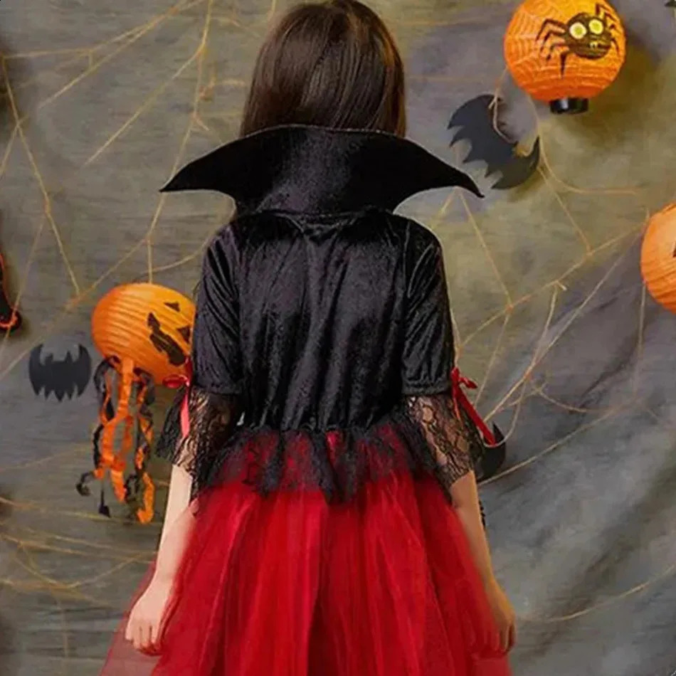 Girl Halloween Dress For Kid Ghost Bride Gothic Cosplay Costume Count Vampiran Carnival Outfit Black Red Clothes 250916
