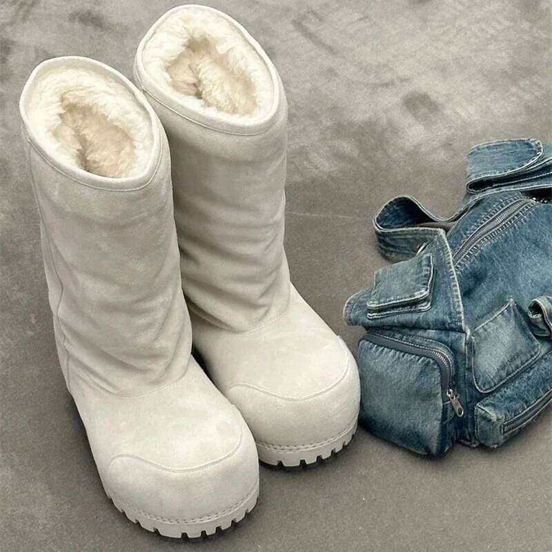 New Long Tube Snow Women with Big Head Comfortable Winter Boots Women's Thick Warm Cotton Shoes for Female