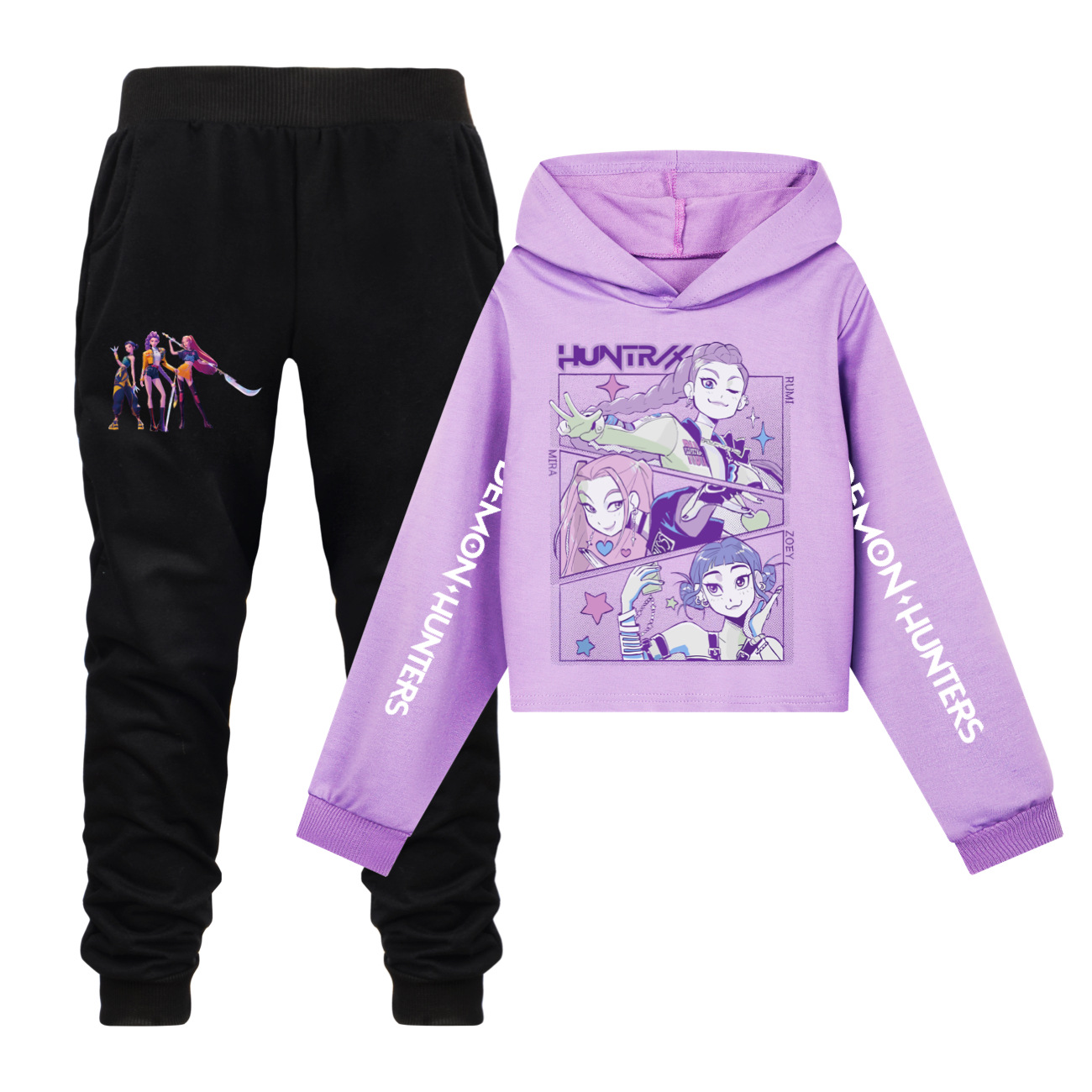K-pop Demon Hunters Cartoon Hoodie Set Kids Hooded&Pant Pullover Sweatshirt Casual Long Sleeve Suit