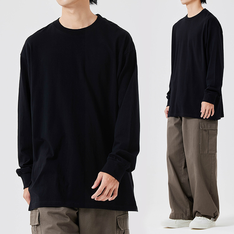 Men's 230g Heavyweight Cotton Long-Sleeve T-Shirt - Autumn Solid Color, Loose, Versatile Outer/Inner Wear-05C