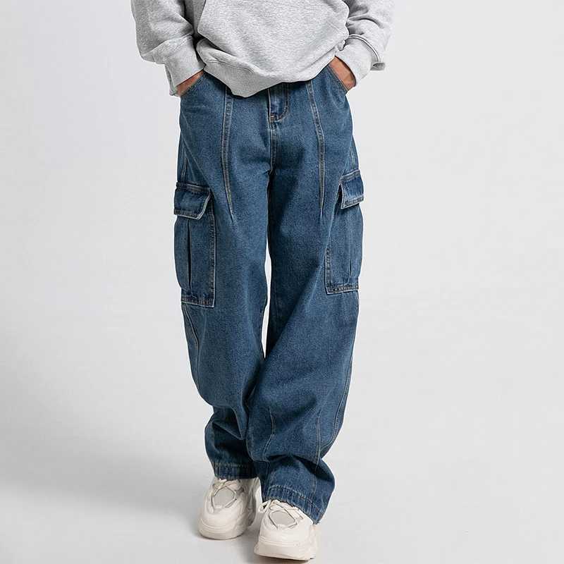 Men Baggy Oversize Cargo Jeans Male Wide Streetwear Hip Hop Pants Harajuku Fashion Straight Leg Black Blue Loose Denim PantsZ250917