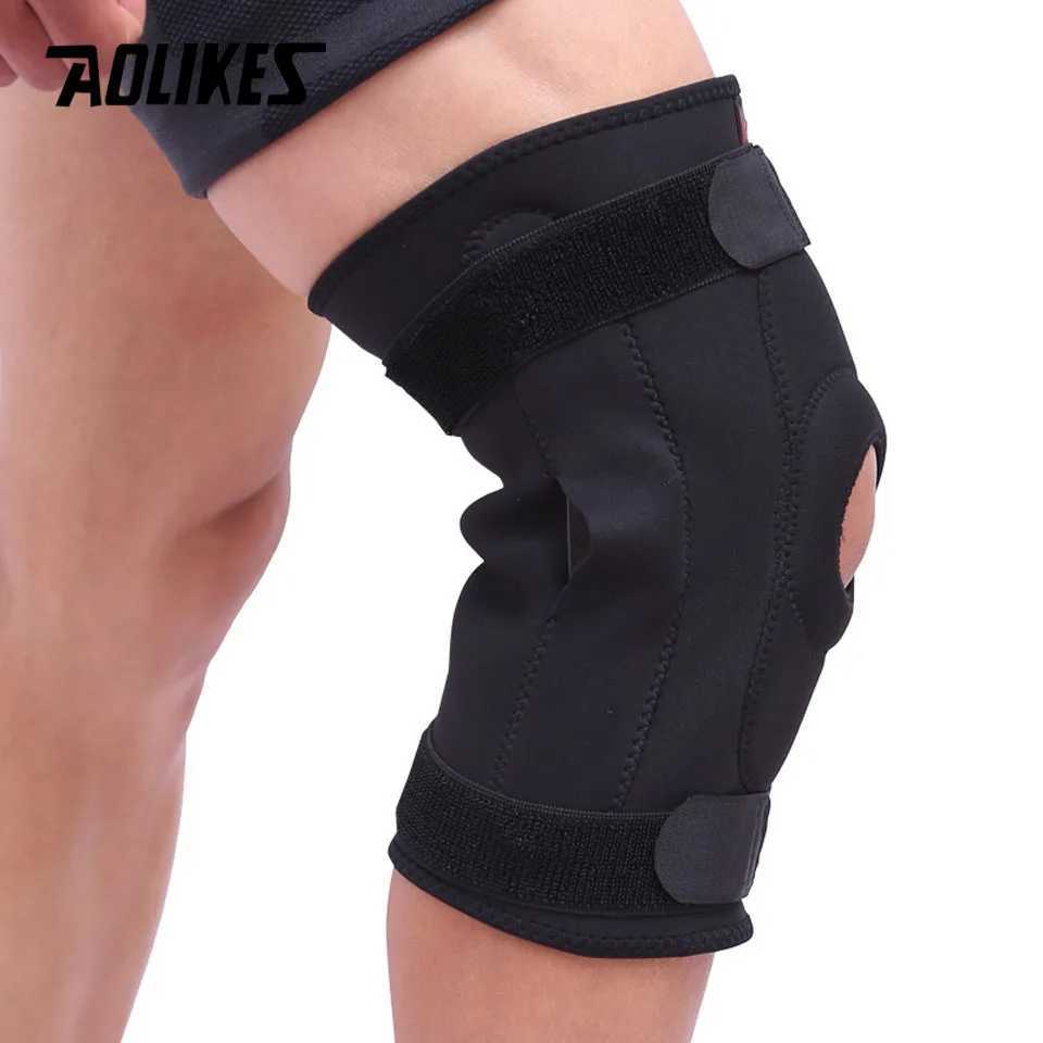 AOLIKES 1PCS Professional Sports Safety Knee Support Brace Patella Knee Pads Hole Sports with Metal Plate Black J250917
