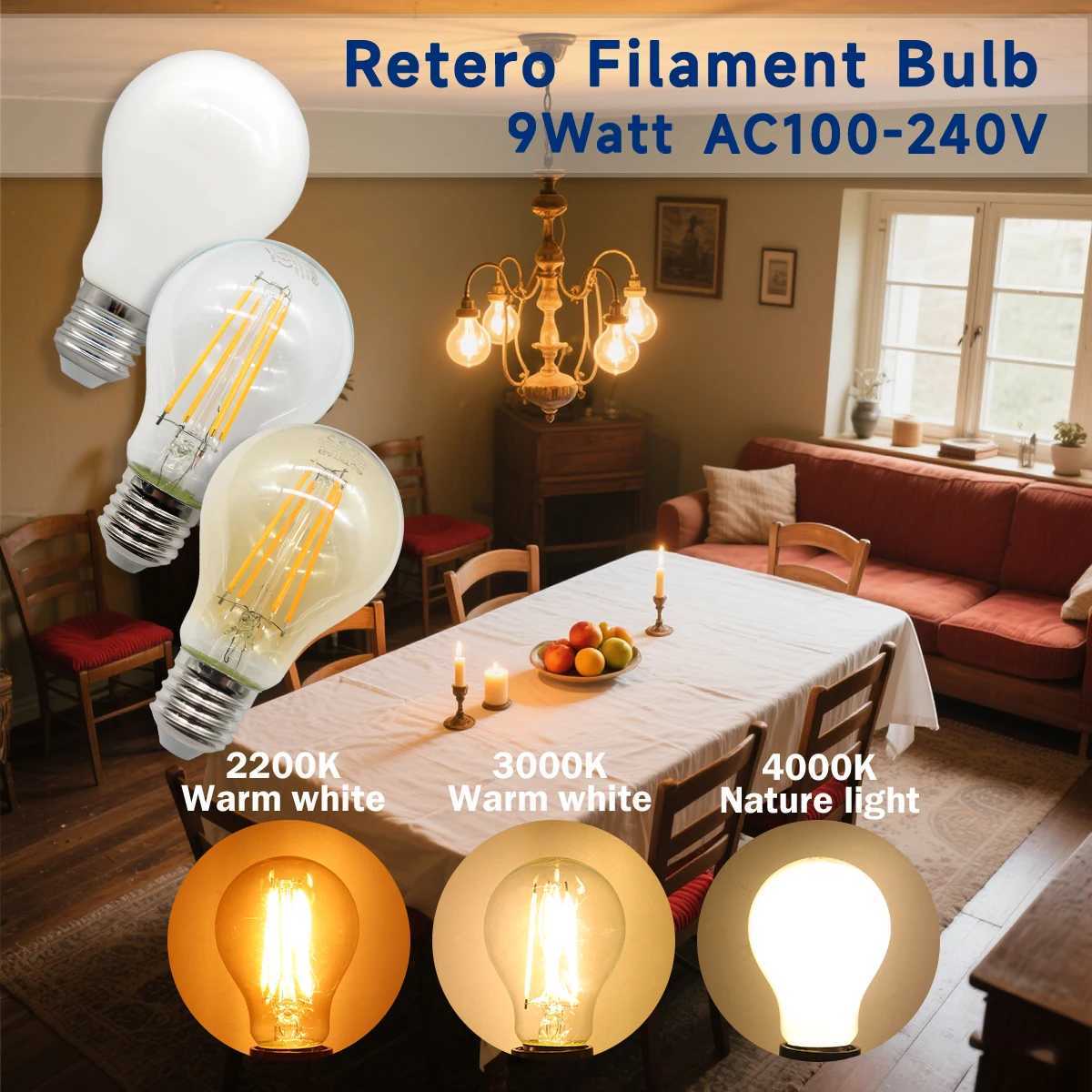 8PCS LED Bulb E27 B22 E14 220V GU10 Spot Light 9W LED Filament Bulb Retro Edison Vintage Lamp AC 220V 110V Glass Bulbs for Home C250917