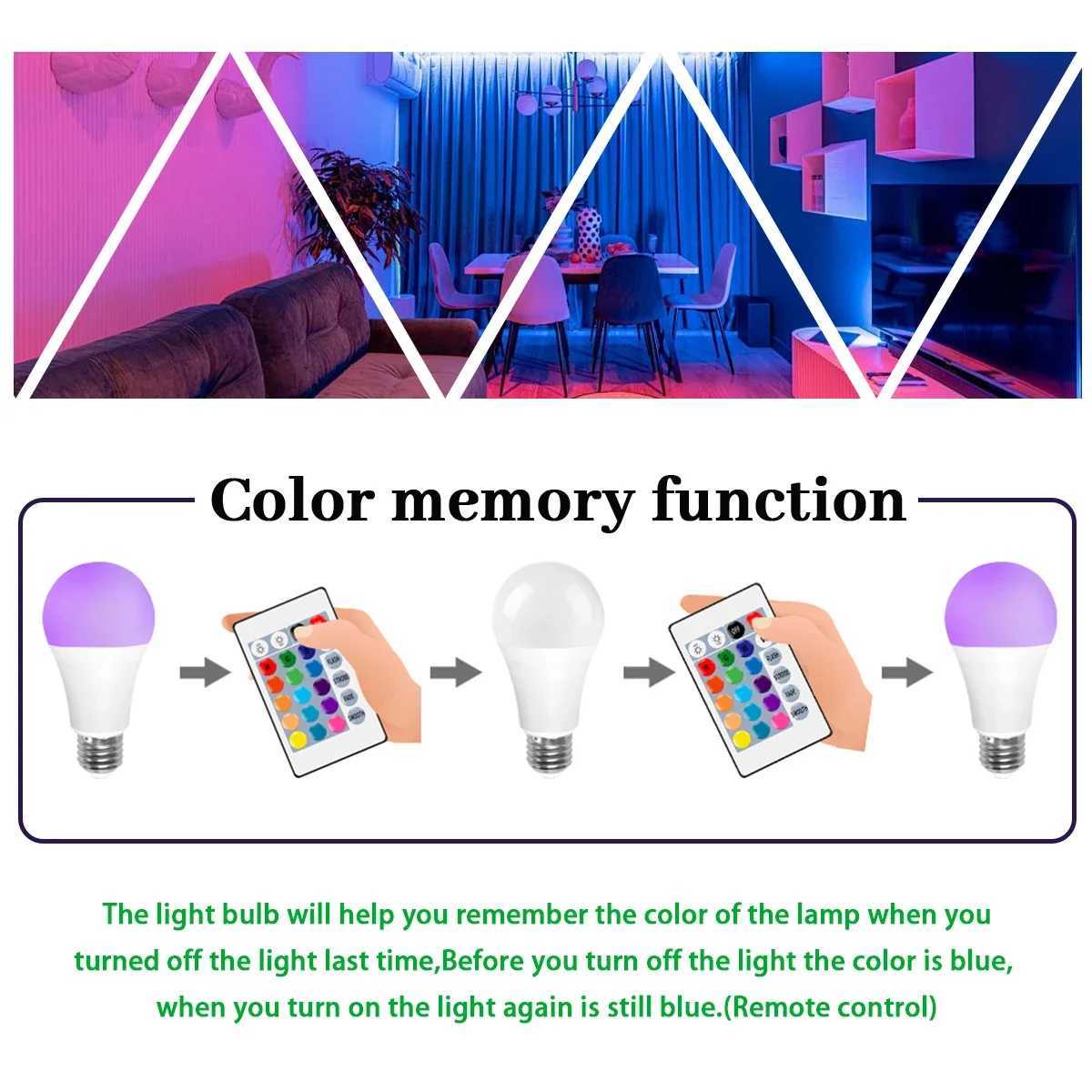 Remote Control RED BLUE Yellow 16 Colors RGB E27 Light Bulb 6W Dimmable Led Colorful Changing Lampada Atmosphere Light 220V 110V C250917