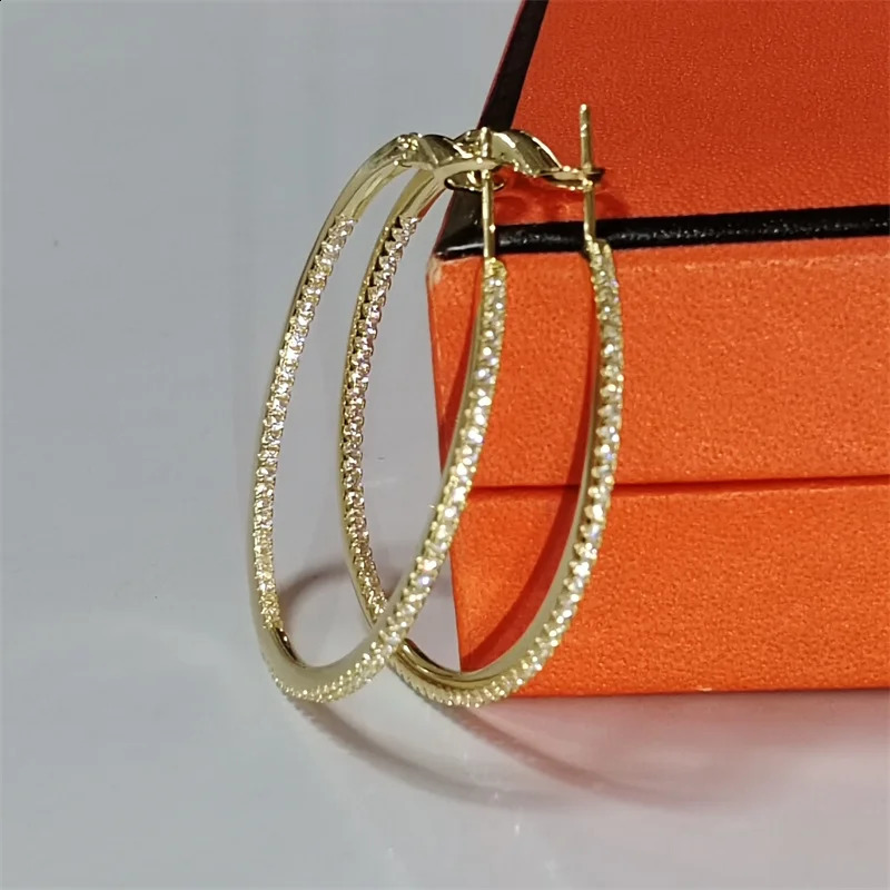 Senlissi 18 K Gold diamond Hoop Earrings For Women 925 Sterling Silver Original Fashion Earring C Rings Real gold 250916