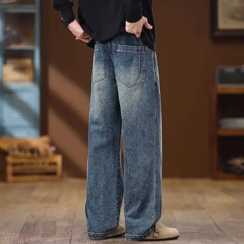 American Retro Solidcolor High Street Mens Jeans Autumn and Winter Fashionable Loose Straightleg Casual Trousers Man PantsZ250917