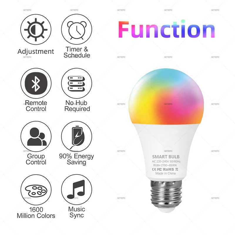 Tuya Bluetooth LED Bulb Lamps Dimmable 15W 18W E27 B22 220V RGBCW Color Change Smart Life APP Group Control Music Rhythm Timing C250917