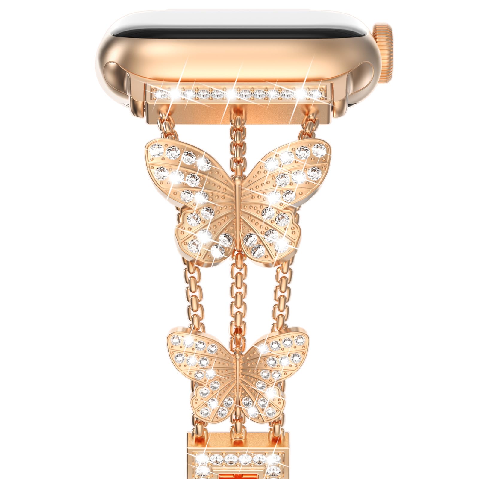 Metal Strap For Apple Watch Band Ultra 4mm 45mm 40mm 41mm 49mm Bling Butterfly Bracelet Chain for iWatch Series 9 8 7 6 5 SE 4 3