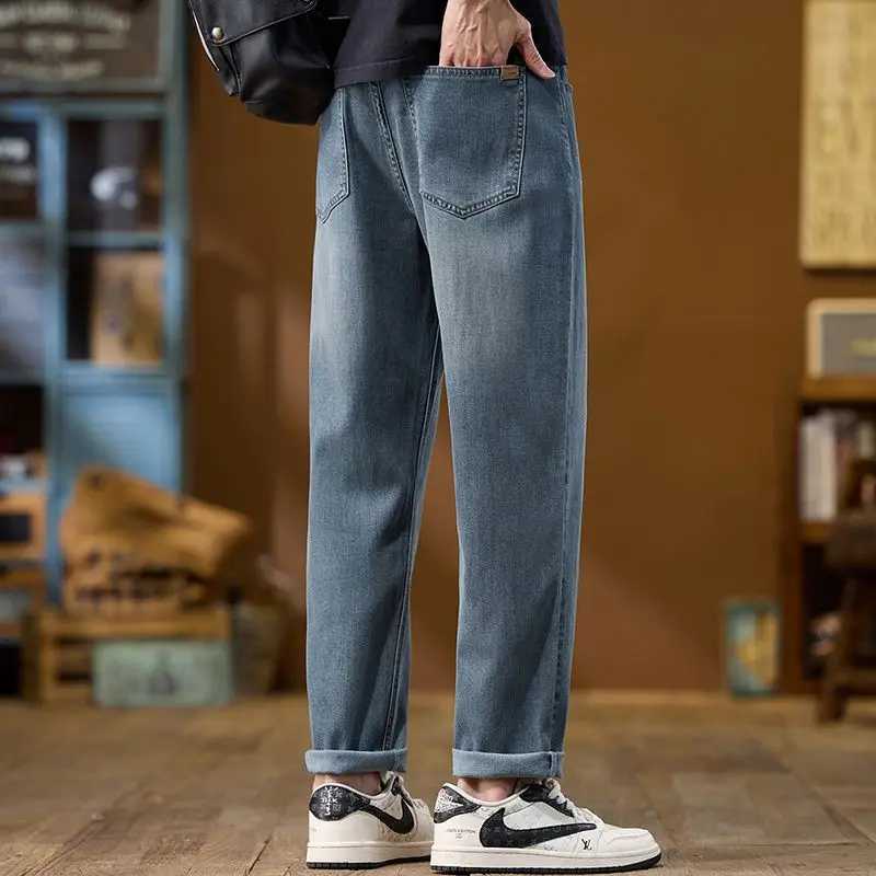 2025 New Mens Wide Leg Ice Jeans Street HipHop Straight Leg Loose Denim Pants Oversized Casual Retro Jeans Loose Fit TrousersZ250917