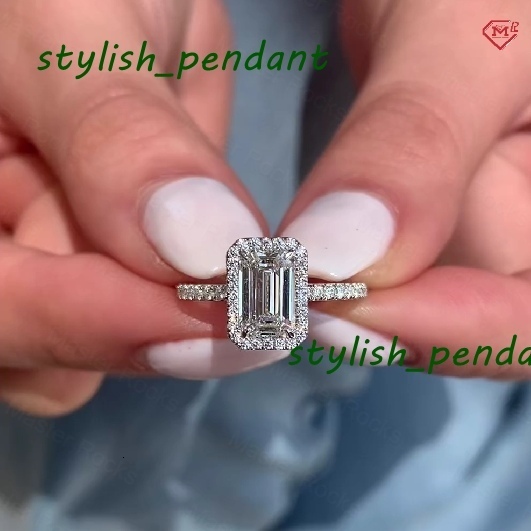 Luxury Moissanite Ring 14k18k Solid Gold Halo Setting Paved 25ct Emerald VVS Moissanite Engagement Ring for Women