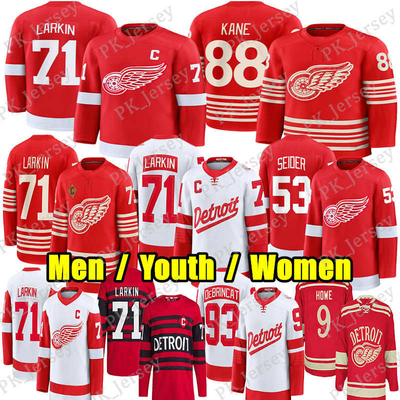 #71 Dylan Larkin detroites hockey jersey red wingsS jersey #88 Patrick Kane Moritz Seider Marco Kasper DeBrincat Finnie Axel Sandin-Pellikka Howe Lucas Raymond jersey