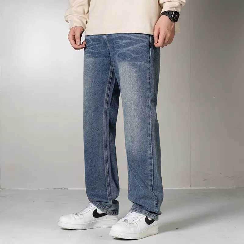 2025 Autumn Winter New Mens Jeans European and American Baggy Denim Wide Leg Pants Slim Mid Waisted Mens Straight Causal JeansZ250917