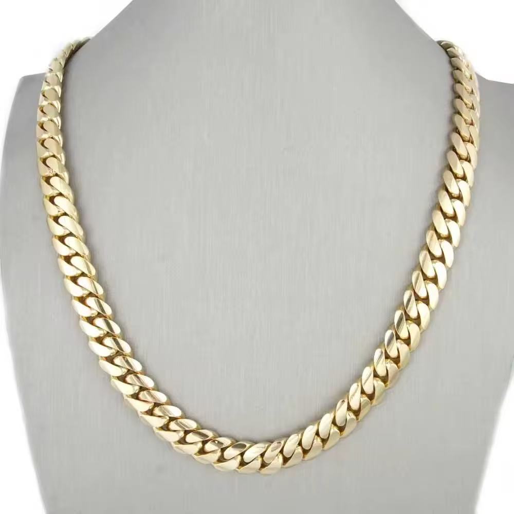 Simple Plain Solid Yellow Gold Plated Miami Hip Hop Luxury Cuban Link Chain for Rapper Stylist Mens Daily Wear Chain or Bracelet