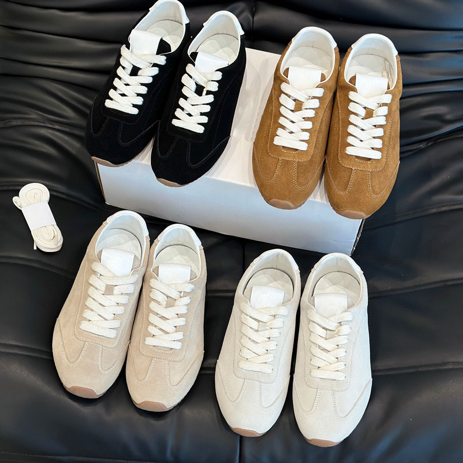 Top quality Minimalism Simple Suede Tennis shoes real leather Lace-up Low-top Flat shoes Leisure sneakers Luxury designer casual Sport shoe Athleisure shoes