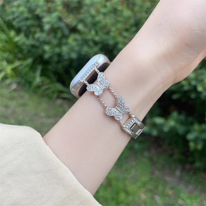 Metal Strap For Apple Watch Band Ultra 4mm 45mm 40mm 41mm 49mm Bling Butterfly Bracelet Chain for iWatch Series 9 8 7 6 5 SE 4 3
