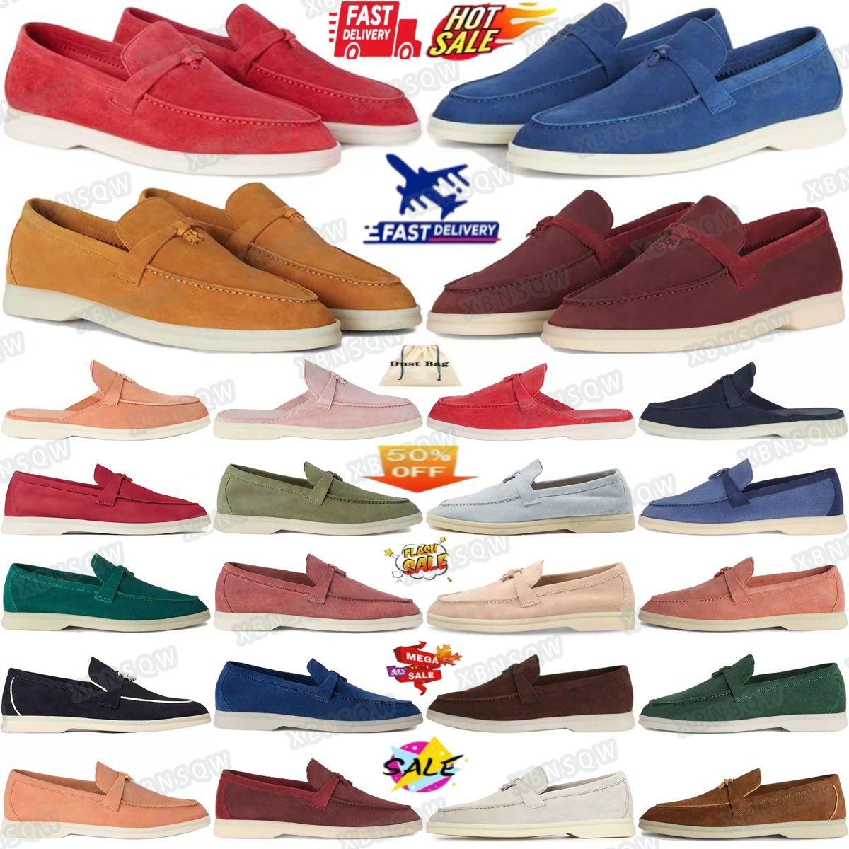Loafers Charms Walk Shoes designer dress Casual women men Embellished Suede Couple Genuine Leather Flat For business Moccasins blue red Pink black white green #7r3g#