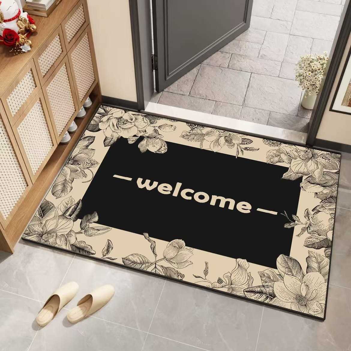 Floral Diatomaceous Earth Mat NonSlip Bathroom Entrance Door Water Absorbent QuickDry Easy Care Foot Mat C250917